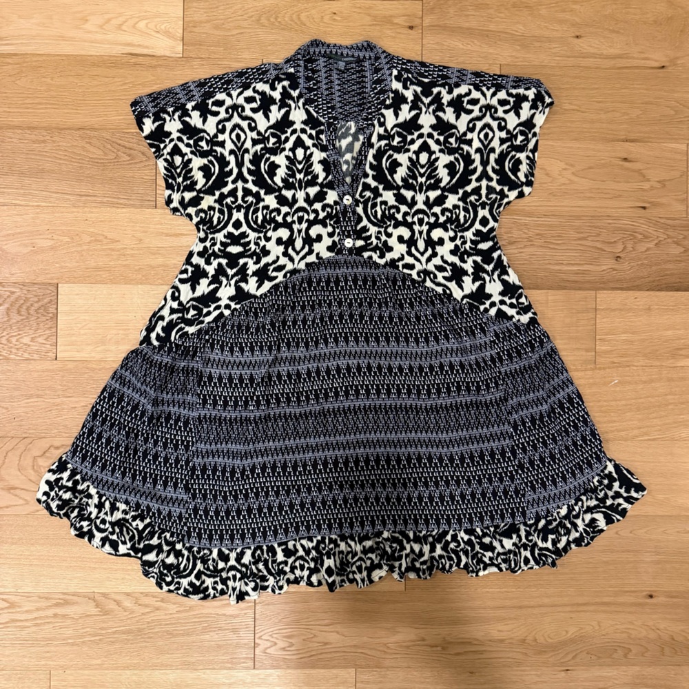 Boho Mixed-Print Short Sleeve Dress in Black and White